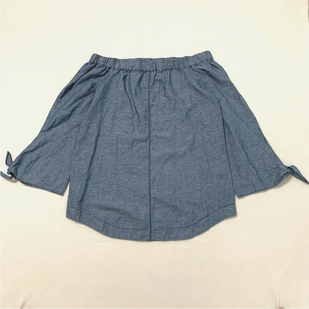 NEW Free People Women's Off Shoulder Long Sleeve Chambray Linen Blend Top Blue S - Picture 5 of 16